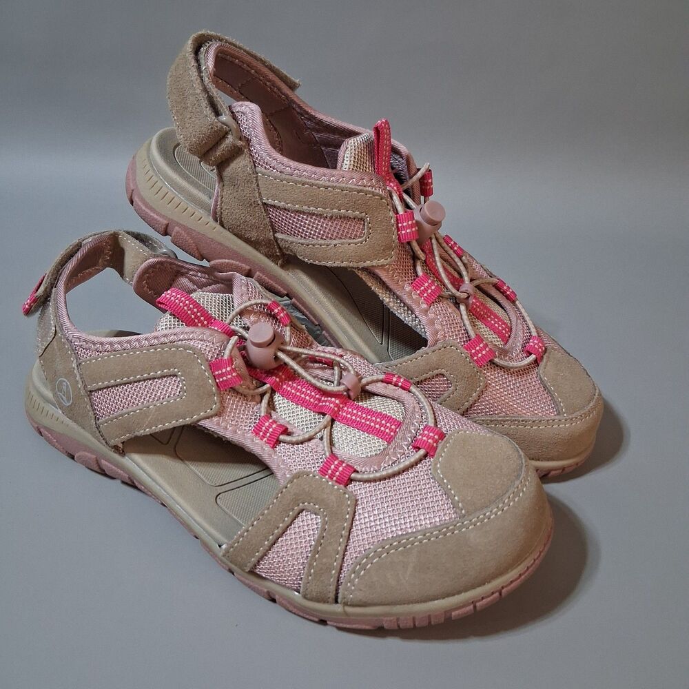 Lands End Womens 8B Pink Tan Trail Water Sandals Outdoor Hiking Athletic Shoes
